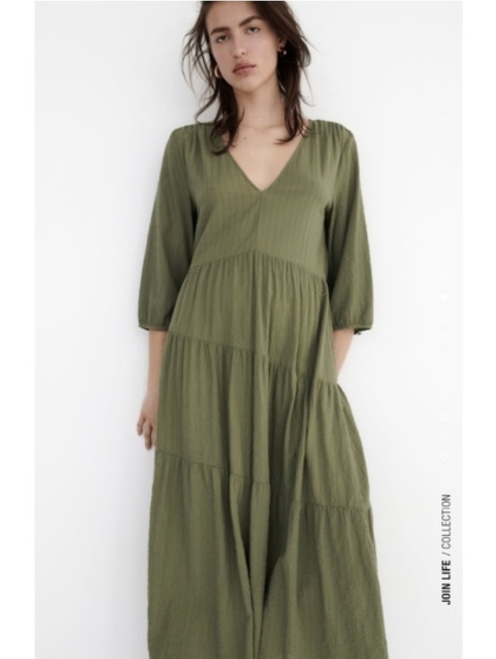 NWT Zara Olive Tiered V-Neck Dress | L